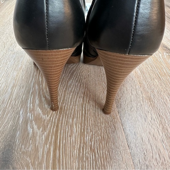 Vintage 90's Y2K Black Ankle Boots Faux Wood Platform Heel Booties - Size 8 - Picture 5 of 16